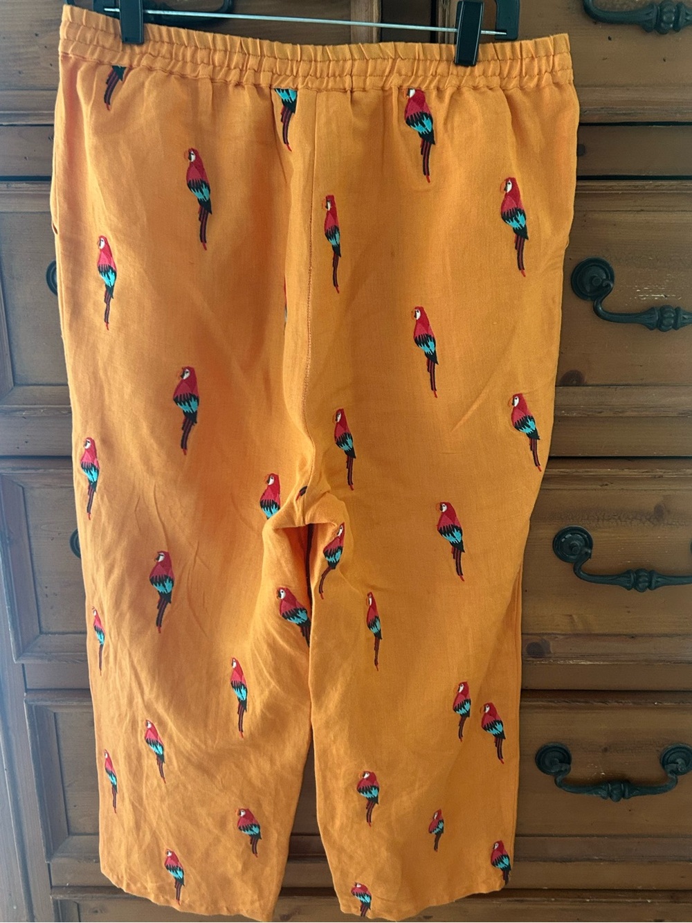 Farm Rio Linen Pants Embroidered Tropical Beach Parrot Beaded Tassel Large READ - Picture 6 of 17
